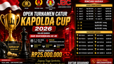 Open Turnamen Catur Kapolda Cup 2026 Digelar di JBC, Total Hadiah Rp25 Juta