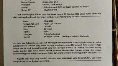 Pria Berkebutuhan Khusus di Jambi Hilang Sejak 19 Agustus, Keluarga Minta Bantuan Warga