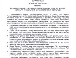Kualitas Udara “Sangat Tidak Sehat”, Sekolah di Kota Jambi Perpanjang Belajar Daring Hingga 4 September